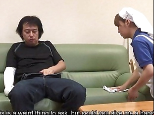 Asian housekeeper helps him out with his problem..